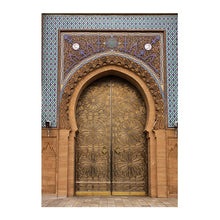 Load image into Gallery viewer, Moroccan Door Wall Art Gold Quran Arabic Calligraphy Canvas Panting Islamic Architecture Poster Print Wall Pictures Boho Decor