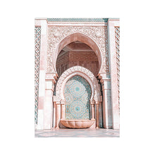 Load image into Gallery viewer, Moroccan Door Wall Art Gold Quran Arabic Calligraphy Canvas Panting Islamic Architecture Poster Print Wall Pictures Boho Decor