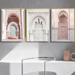 Moroccan Door Wall Art Gold Quran Arabic Calligraphy Canvas Panting Islamic Architecture Poster Print Wall Pictures Boho Decor
