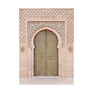 Moroccan Door Wall Art Gold Quran Arabic Calligraphy Canvas Panting Islamic Architecture Poster Print Wall Pictures Boho Decor