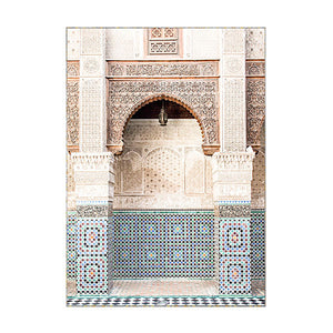 Moroccan Door Wall Art Gold Quran Arabic Calligraphy Canvas Panting Islamic Architecture Poster Print Wall Pictures Boho Decor